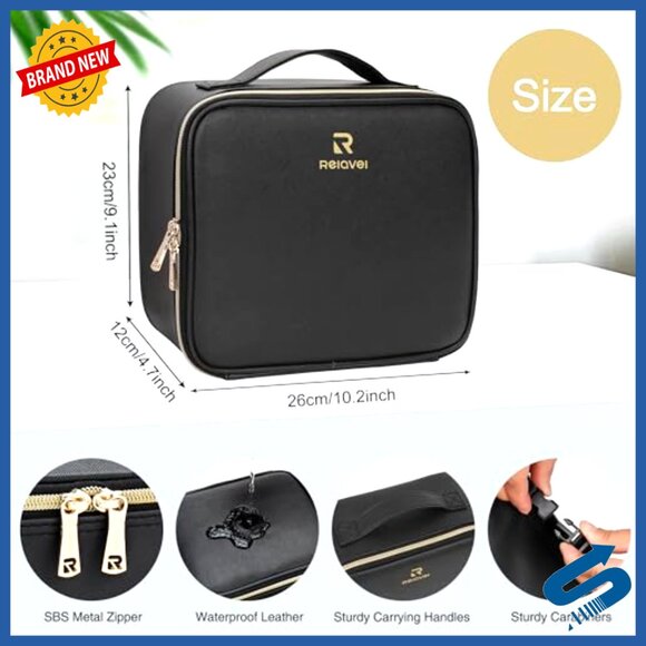 LoLado Portable Makeup Case with LED Mirror Travel Makeup  LED Mirror Travel Makeup Case with Adjustable Dividers and Brush Holder